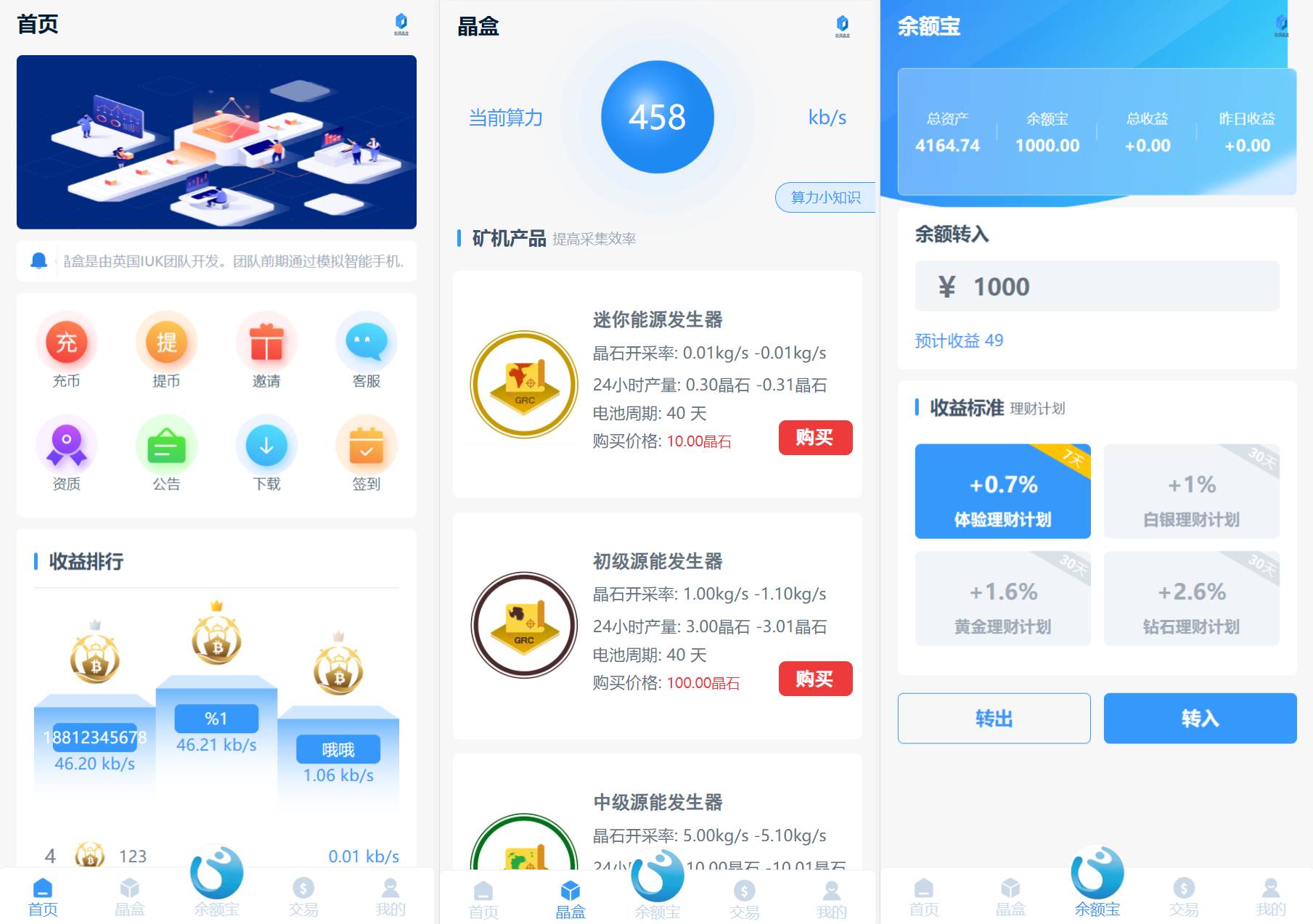 海外矿机挖矿系统源码/区块链云算力矿机/余额宝理财/虚拟币交易市场 - 图1