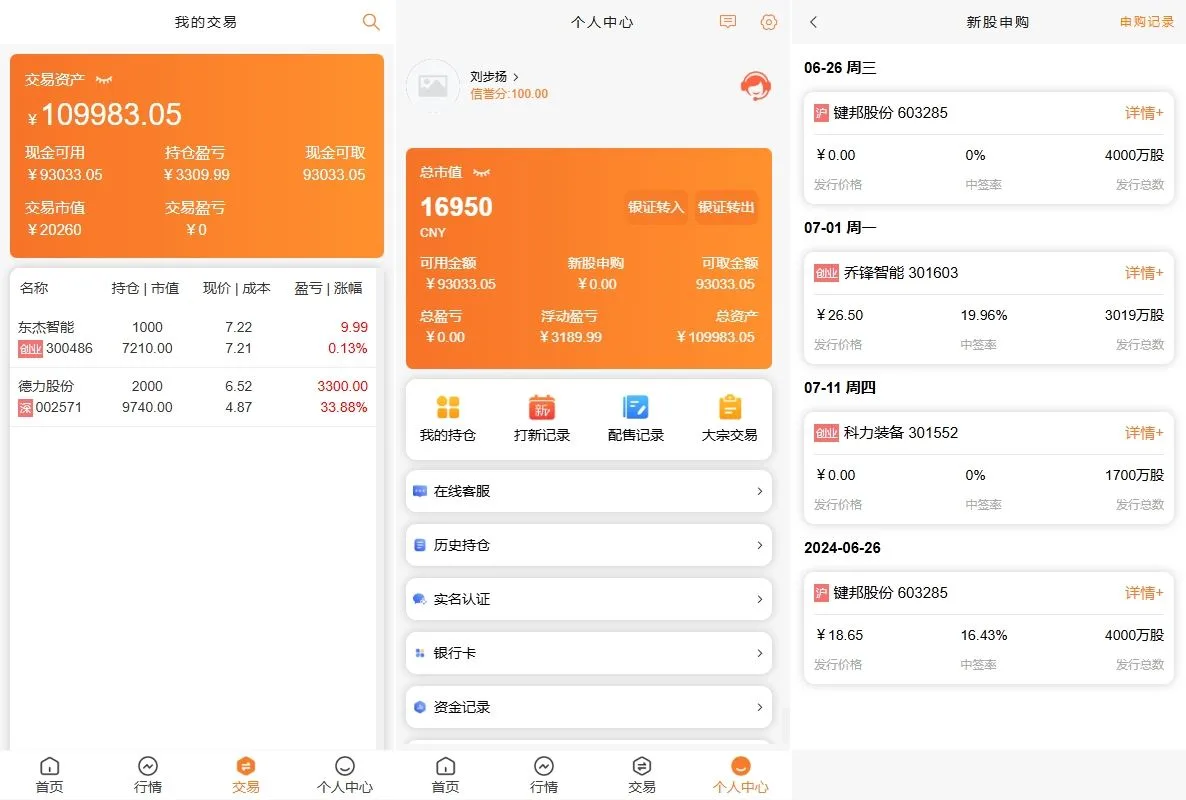 A股股票交易系统/新股申购/证券交易/前端VUE后端fastadmin