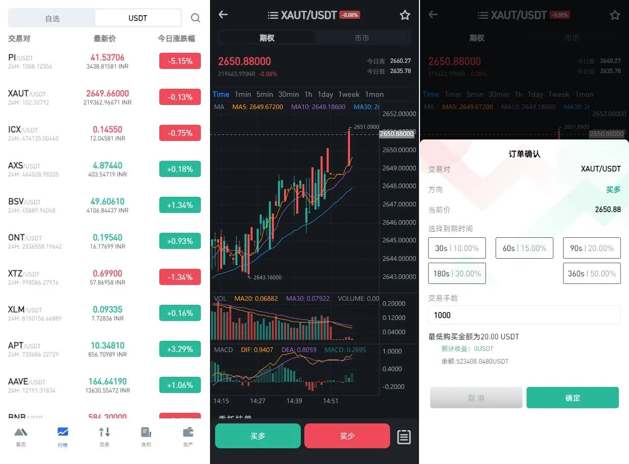 【海外多语言交易所秒合约源码】二开版海外交易所系统/币币期权杠杆交易/锁仓认购/合约插针